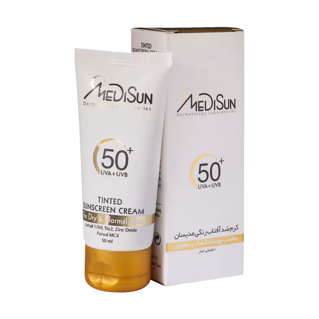 ضدآفتاب بژ طبیعی SPF50 مخصوص پوستهای خشک و معمولی مدیسان 50 میلیلیتر Medisun