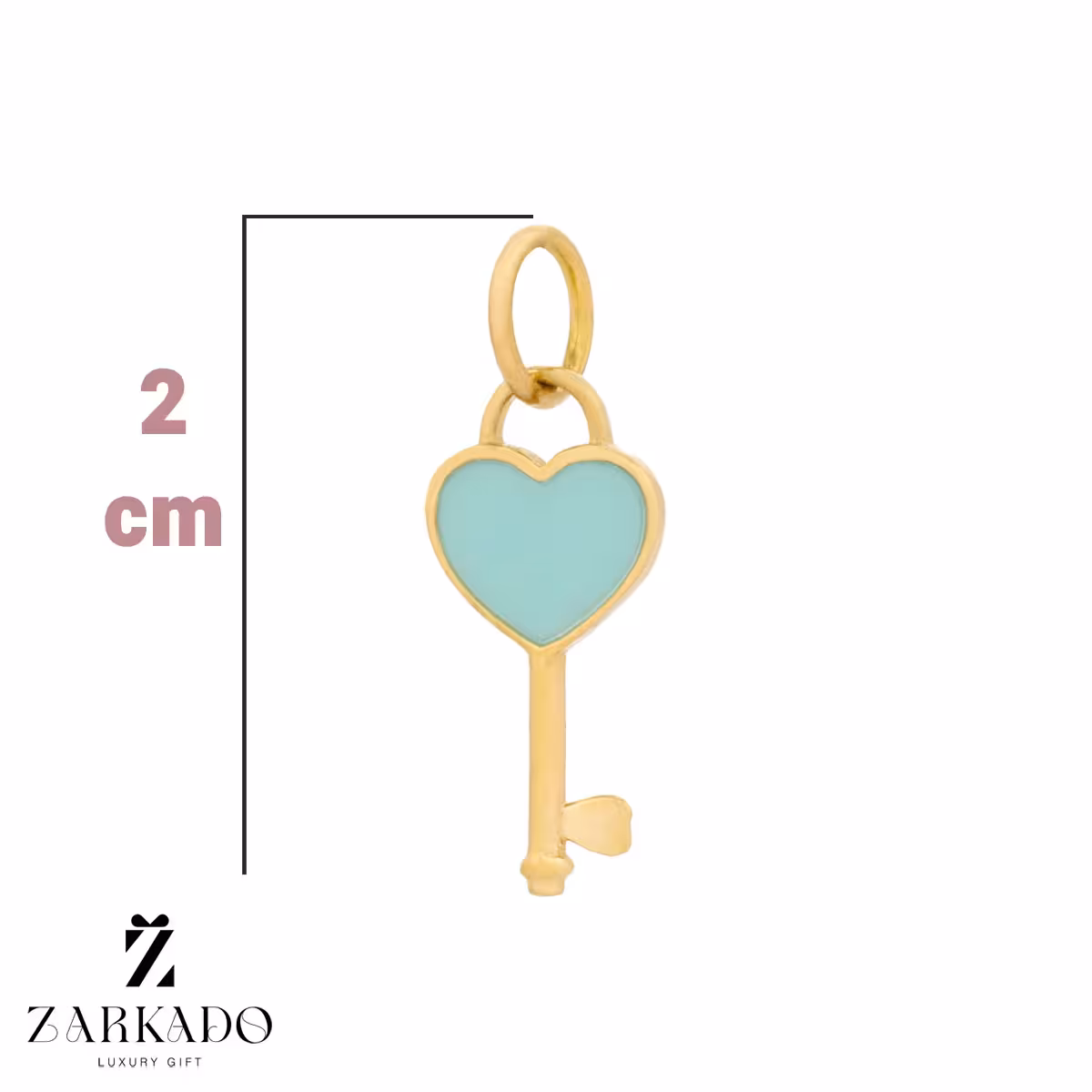 پلاک طلا طرح کلید قلبی آبی آسمانی کد P5506