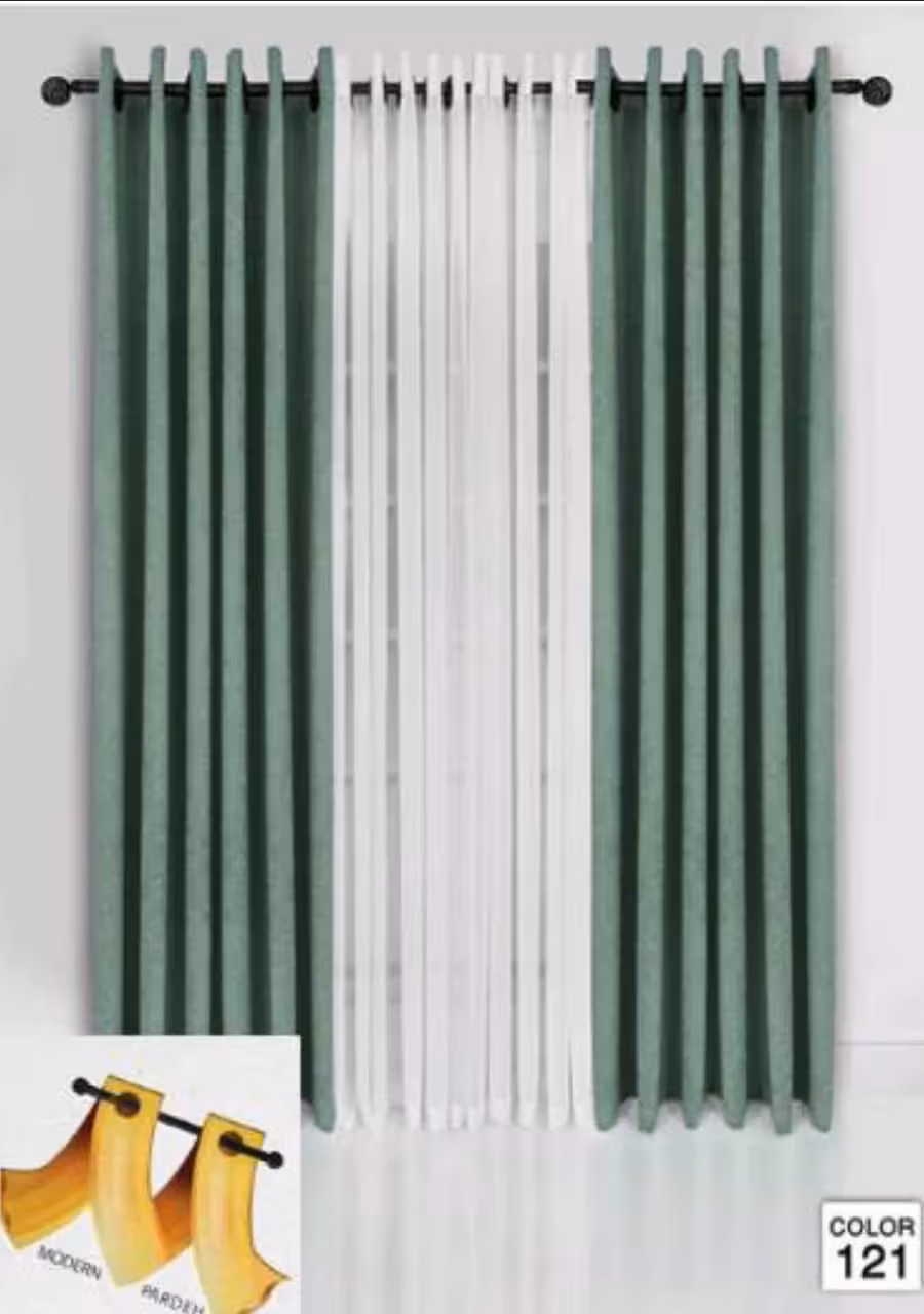 پرده آماده پانچی مخمل مات سبز آبی