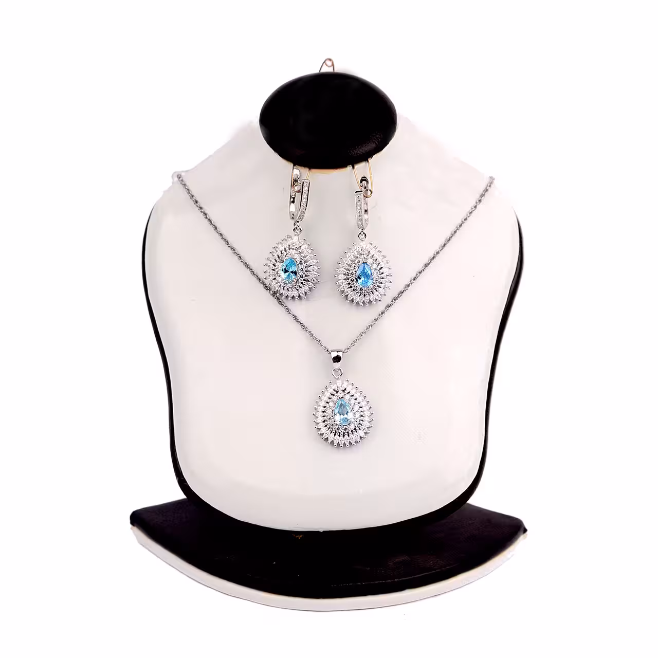 نیم ست نقره زنانه مدل نگین آبی اتمی کد 11