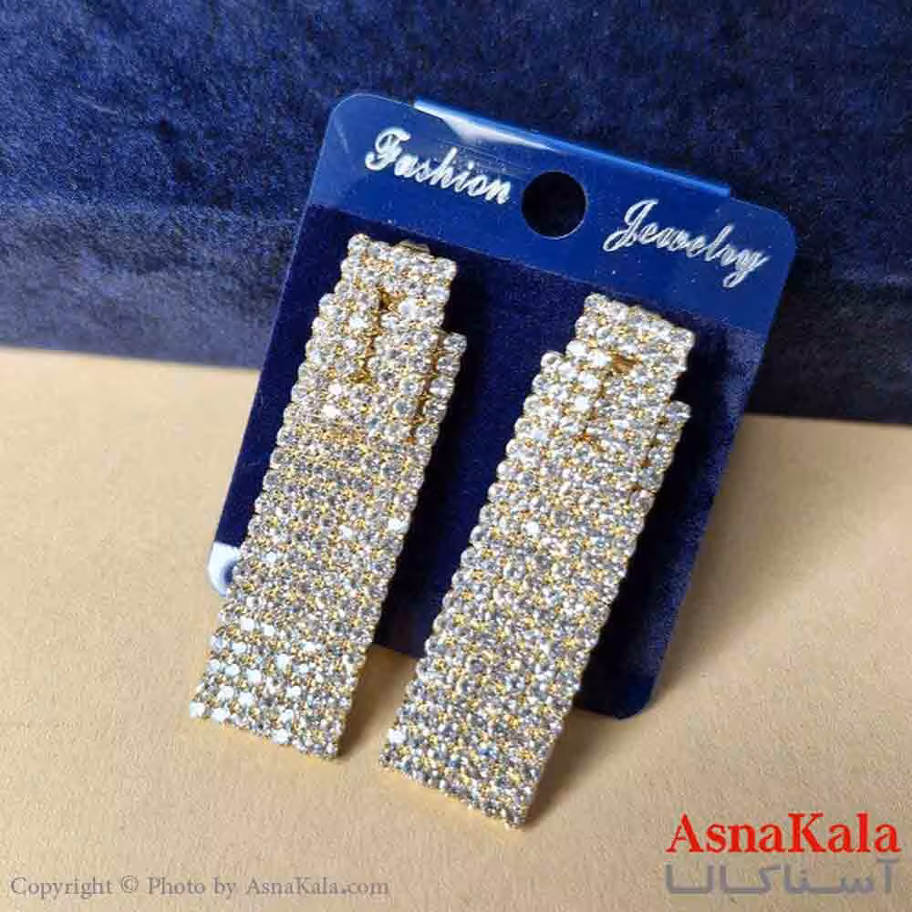 گوشواره استیل شیک زنانه مدل مستطیل فول نگین کد GSH151307W