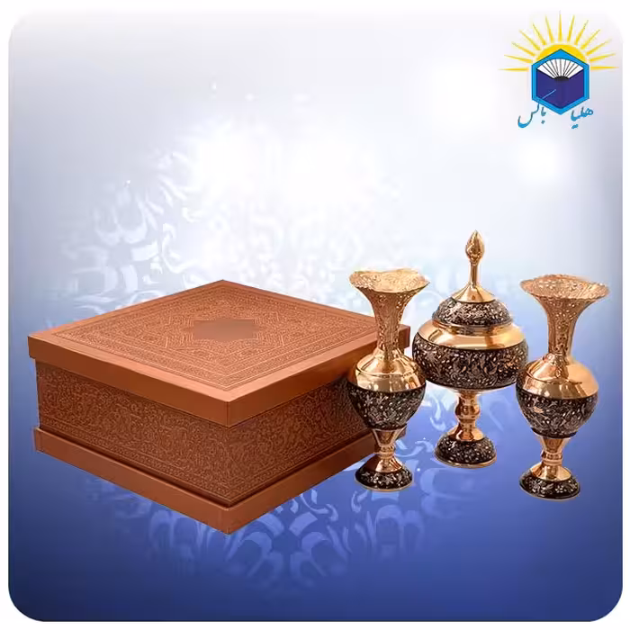 ست دو سنبلدان 25 سانت و شکلات خوری 29 سانت مس و الماس تراش با جعبه ام دی اف چرمی