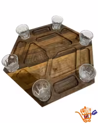 شات پلیت گردان 6 تایی شش ضلعی چوب گردو به همراه لیوان