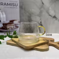 لیوان پیرکس تپل راه‌راه دسته طلایی