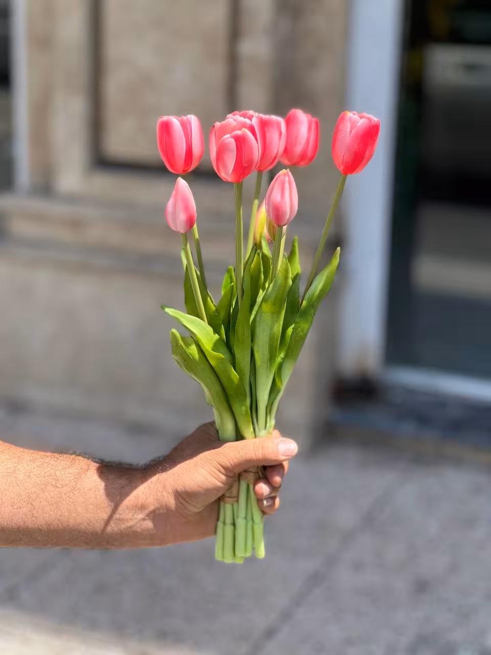 لاله مصنوعی لاتکس صورتی 5بازو(3گل و 2غنچه)