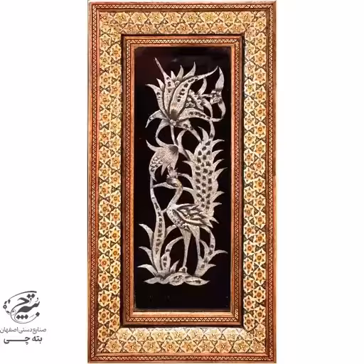 تابلو قلمزنی رومیزی با قاب خاتم کاری دوگل تخمه دار 20در35