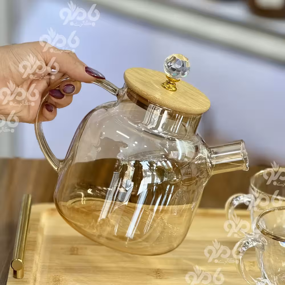 قوری پیرکس لوله ای شامپاینی نگین دار1500