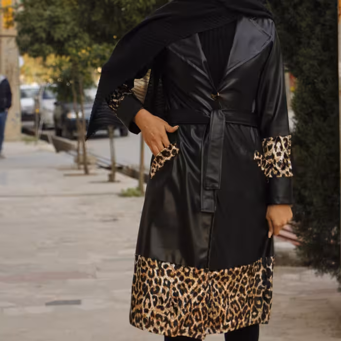 پالتو ترکیبی چرم و پلنگی