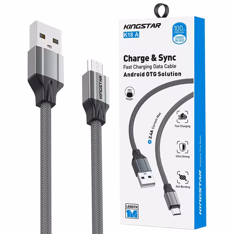 کابل میکرو یو اس بی فست شارژ KingStar K18A 2.4A 1m