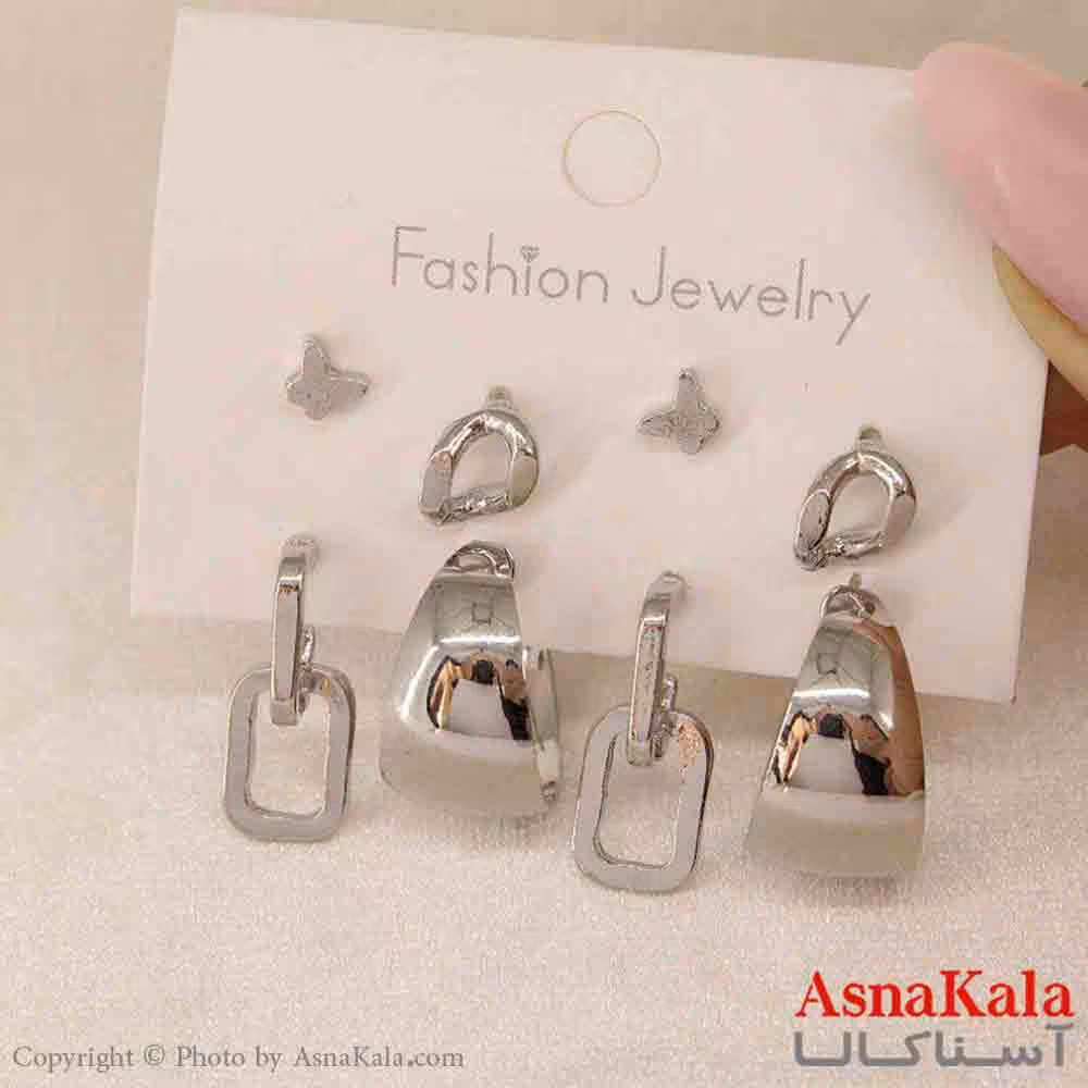 گوشواره زنانه استیل پک 4جفتی مدل مینیمال  کد GSH151250W