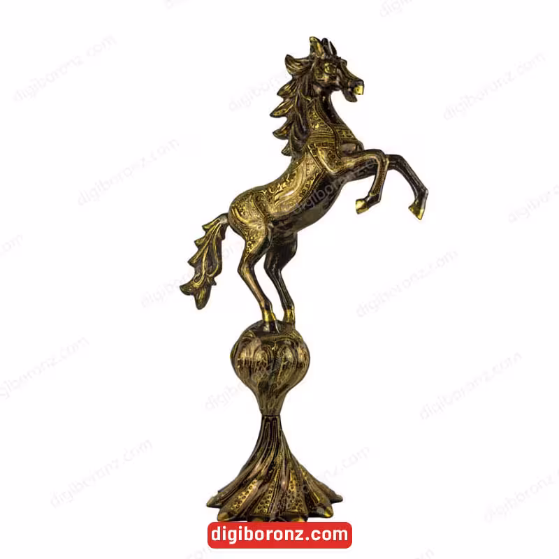 مجسمه برنجی برنزی مدل اسب فول پنسی سایز 36 اینچ