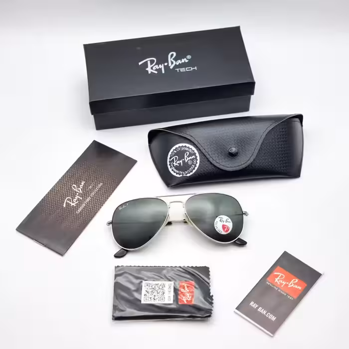 عینک ریبن پلاریزه مدل 3026 فریم نقره ای شیشه سبز