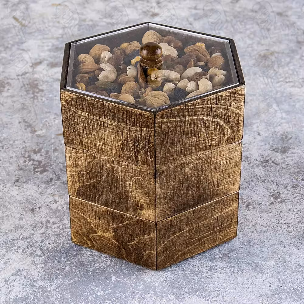 پک چوبی شش ضلعی( ظرف چوبی شش ضلعی – خوراکی ها ) شب یلدا