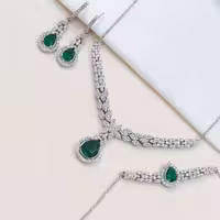 سرویس نقره زمرد جواهری زنانه کد 60298