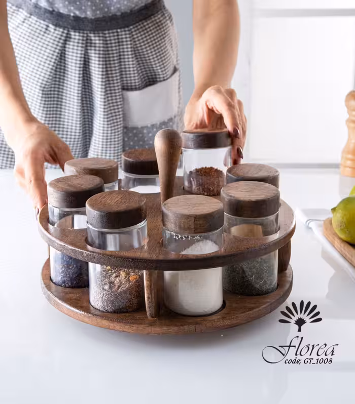 ادویه تخت 8 تایی شیشه ساده گردون کد GT-1008 فلورا