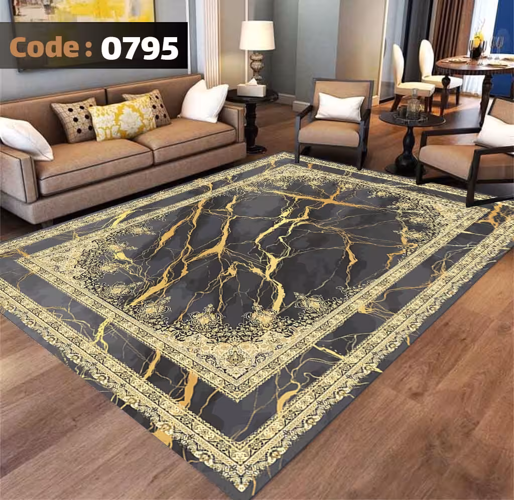 کاورفرش روفرشی دورکشدار گوشه لیفه ای طوسی کرم کد 0795