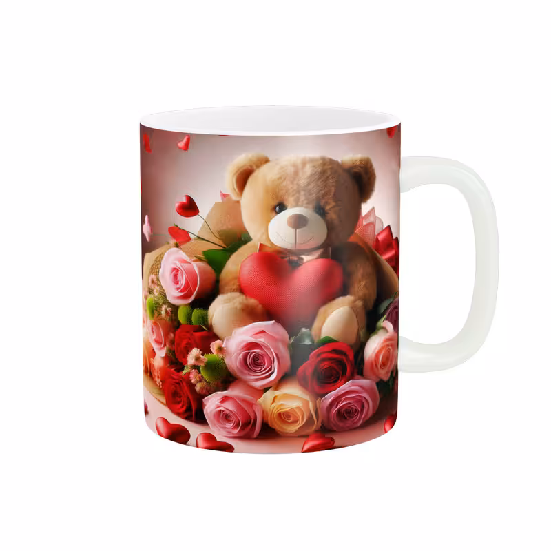 خرید ماگ-لیوان  خرس عروسکی و گل رز کد 1010