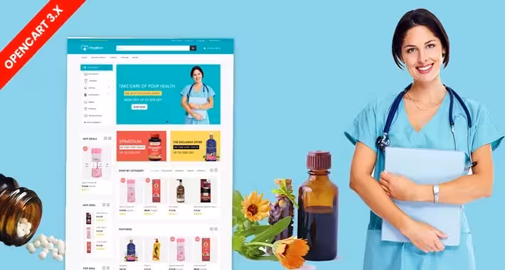 دانلود قالب داروخانه آنلاین Drugs & Medicine برای اپن کارت