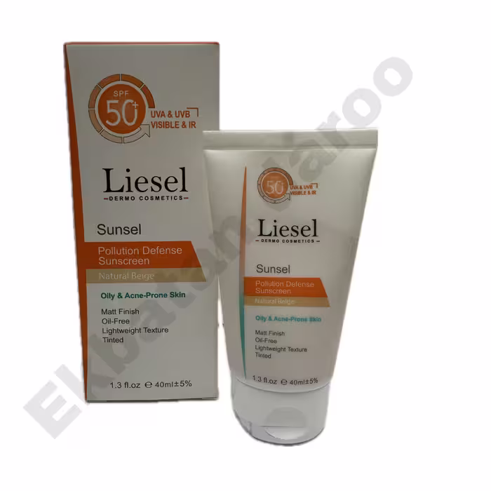 ضد آفتاب رنگی بژ طبیعی پوست چرب لایسل  LITINTED SUNSCREEN SPF50 OILY &amp; ACNE PRONE SKIN NATURAL BEIGE LIESEL