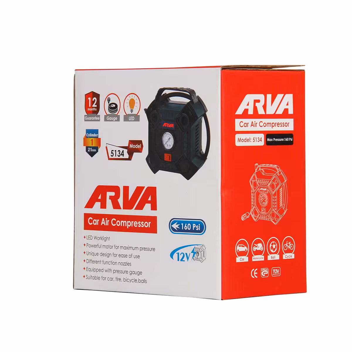 کمپرسور باد فندکی آروا مدل 5134 پمپ باد فندکی اروا همراه لوازم و گارانتی مدل 5134 آروا اروا