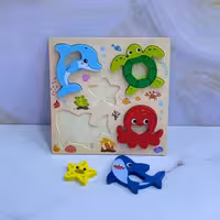 پازل تک قطعه چوبی طرح حیوانات دریایی