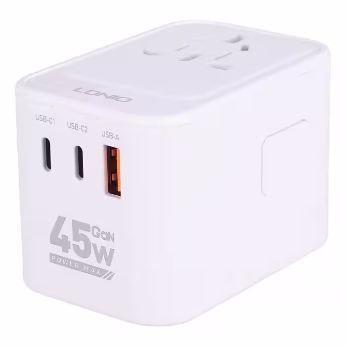 شارژر دیواری UNIVERSAL الدینیو LDNIO Z8 با توان 45 وات و سه خروجی Type-C و USB