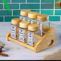 ست جا ادویه چوبی، طرح مربع، 6 تایی، برند لوما، مدل پله ای