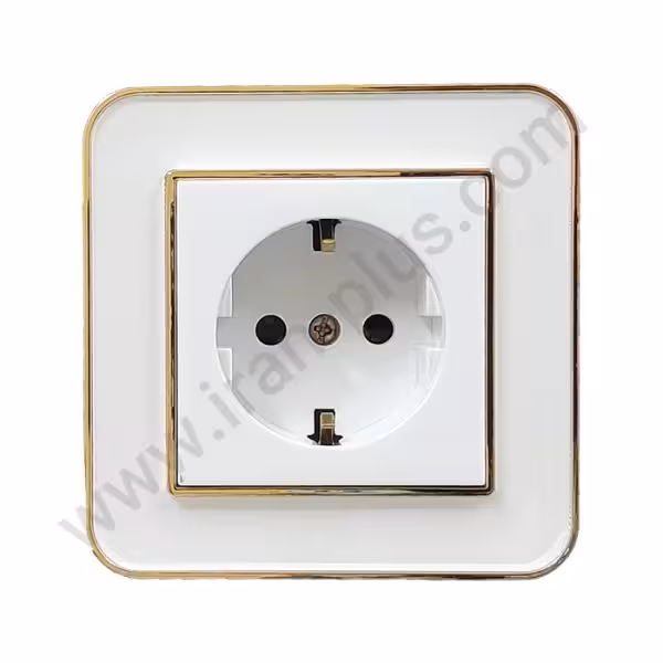 پریز برق ارت دار پایه سرامیکی مدل ارس سفید طلایی میانی سفید