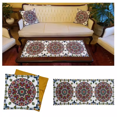 رومیزی کد 71526 به همراه کوسن