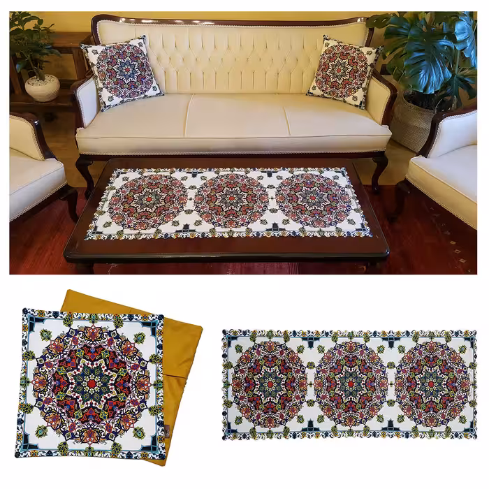 رومیزی کد 71526 به همراه کوسن