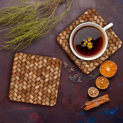 زیر لیوانی لوکسینو مدل بامبو طرح حصیری مجموعه 6 عددی