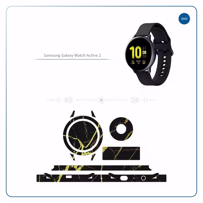 برچسب ماهوت طرح Graphite-Gold-Marble مناسب برای ساعت هوشمند سامسونگ Galaxy Watch Active 2 44mm