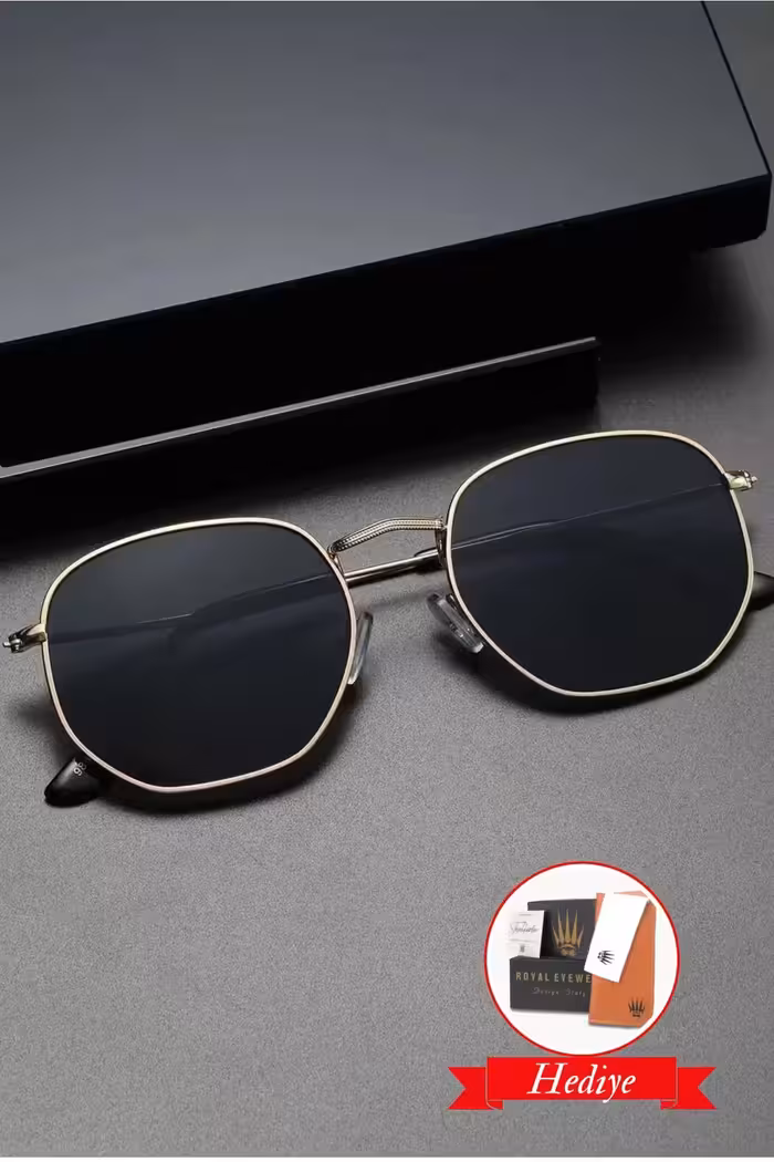 عینک آفتابی زنانه و مردانه طلایی و مشکی مدل هکساو - 4504