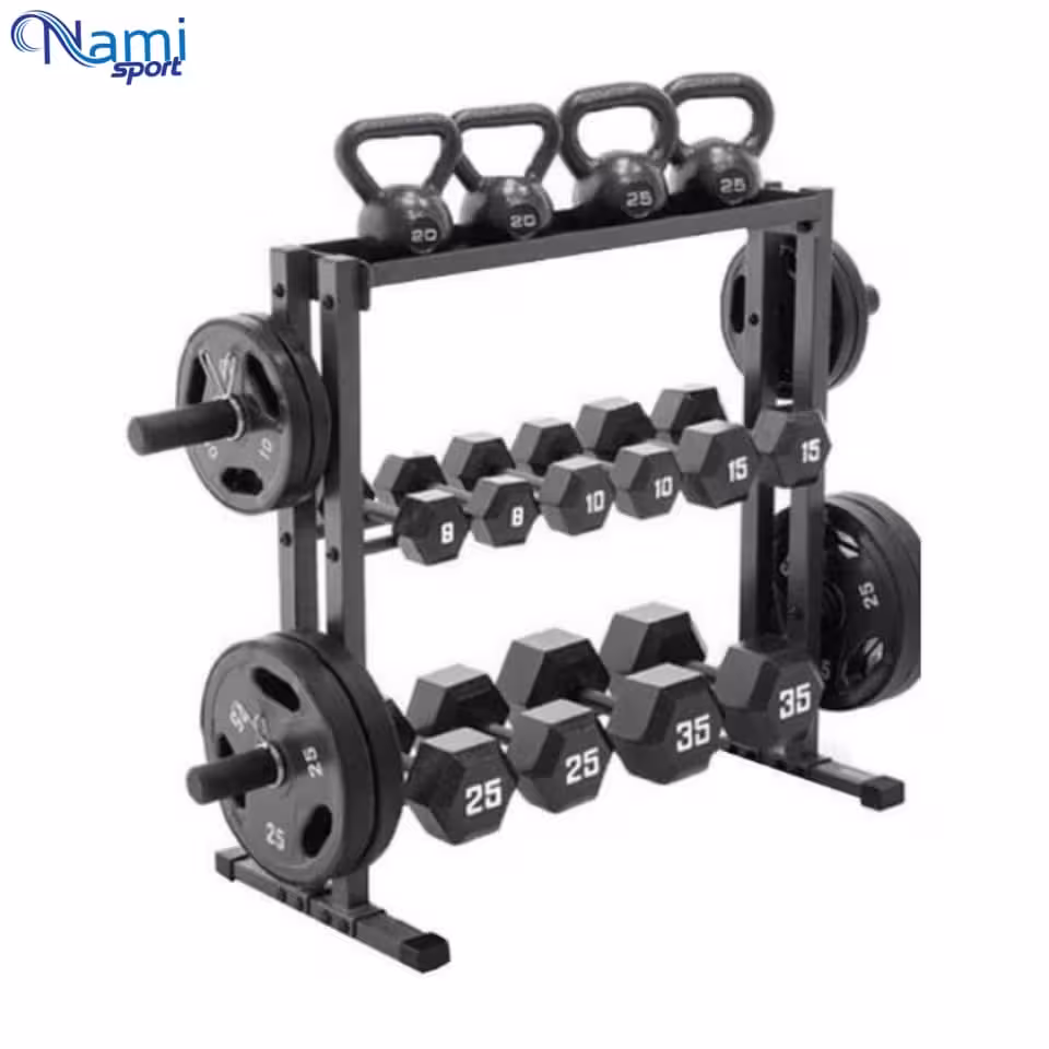 رک دمبل سه طبقه Three-tier dumbbell rack