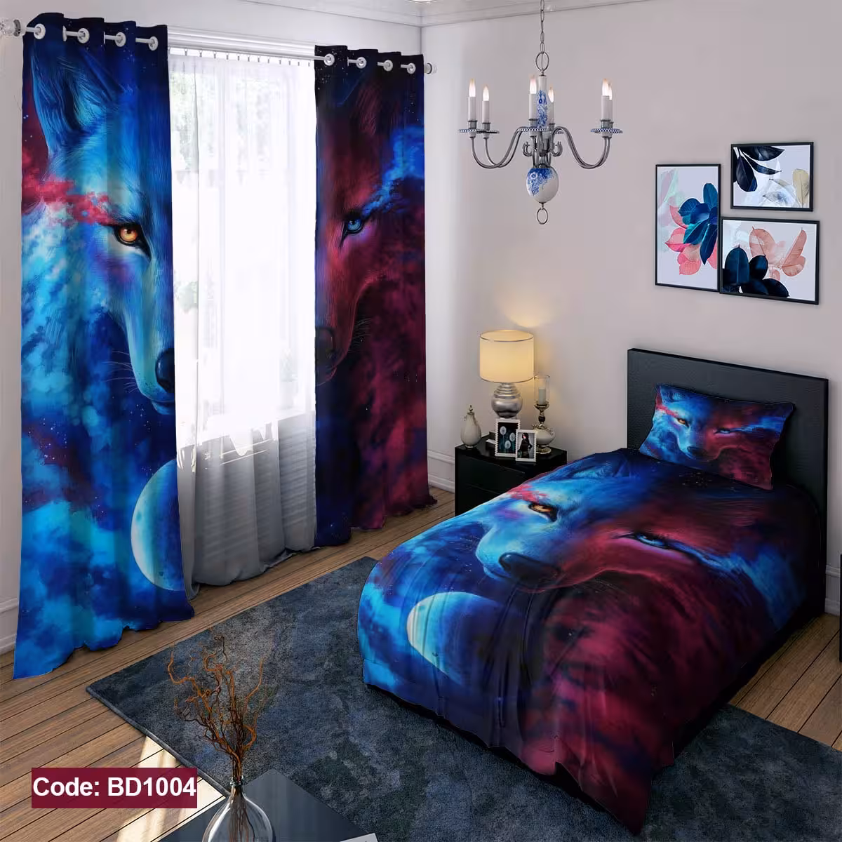 پرده پانچی مخمل چاپی پسرانه کد 1004