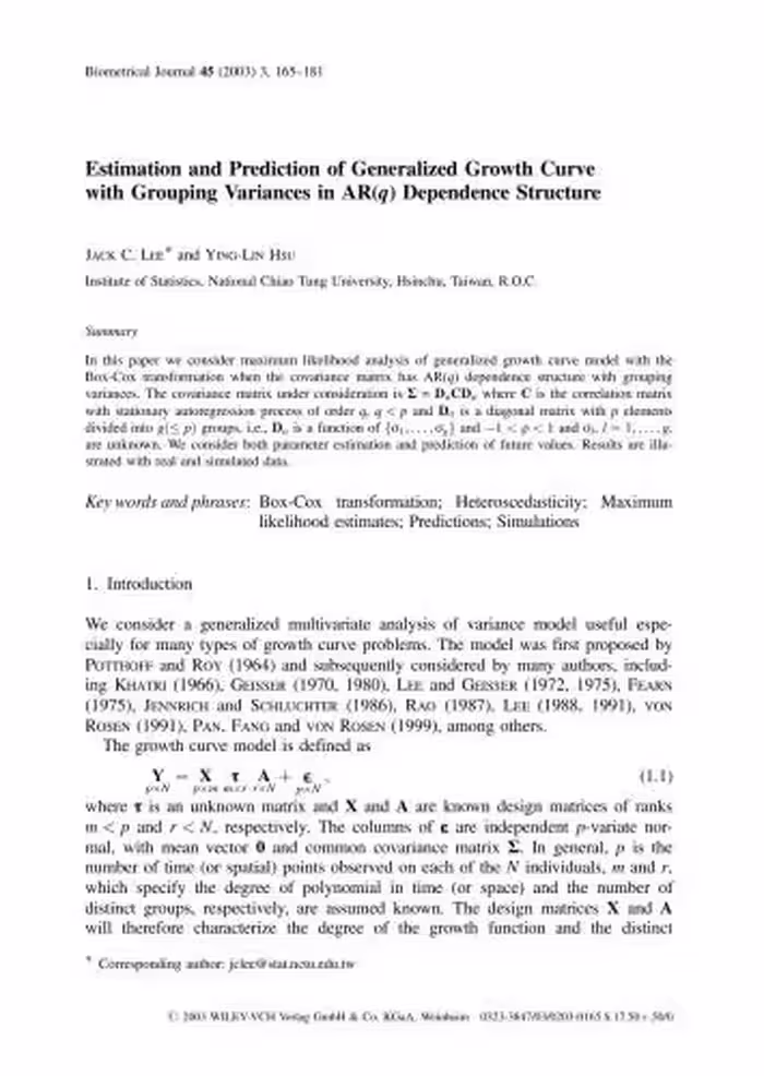 خرید و دانلود نسخه کامل کتاب Estimation and Prediction of Generalized Growth Curve with Grouping Variances in AR(q) Dependence Structure