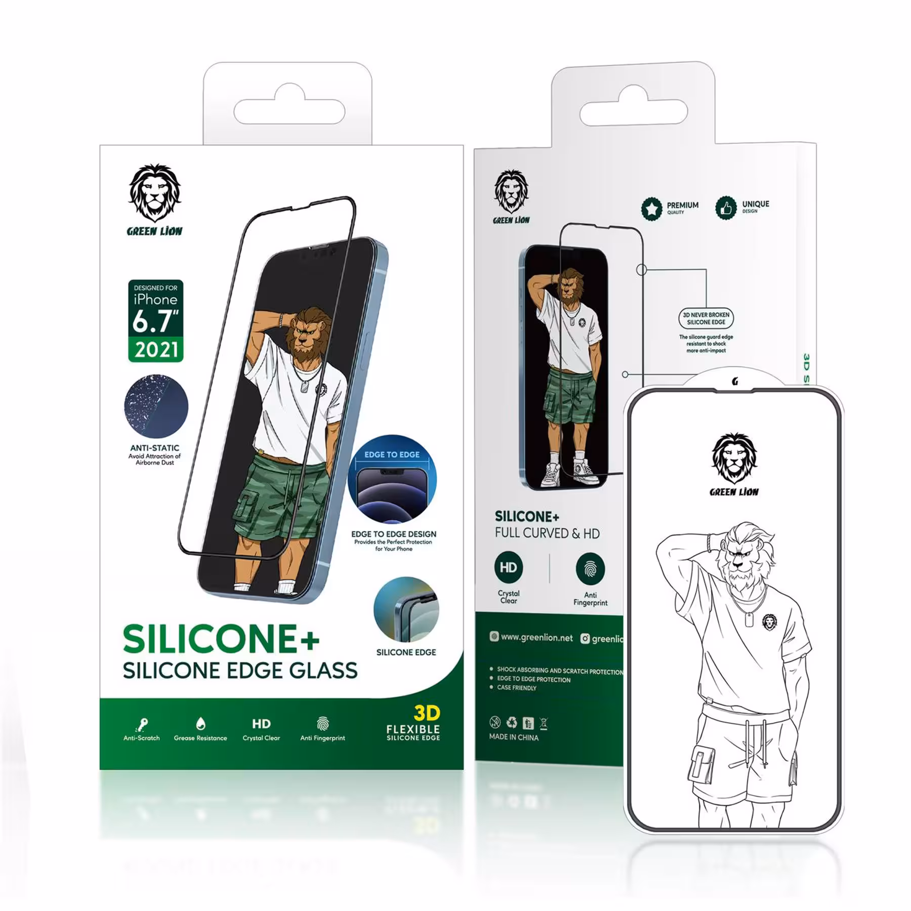 گلس سیلیکون پلاس سری 13 گرین Green Silicone Plus HD Glass13/13Pro/13ProMax