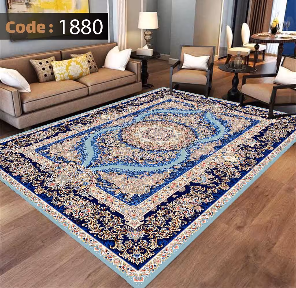 کاورفرش روفرشی دورکشدار گوشه لیفه ای لاکی ، آبی و متنوع کد 1880