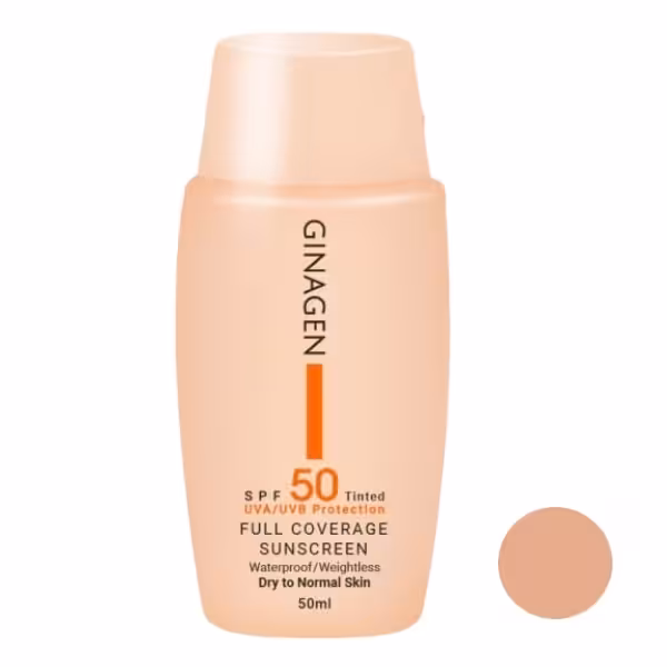 کرم ضد آفتاب پوست معمولی و خشک ژیناژن SPF50 رنگی 02 حجم 50 میلی لیتر | Ginagen Sunscreen Cream for Normal to Dry Skin SPF50