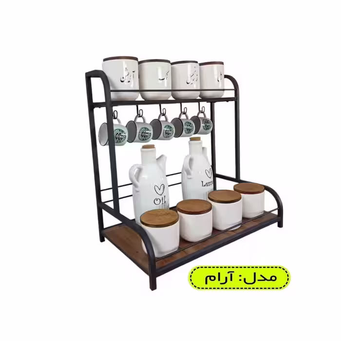 استند بانکه آویزدار دوطبقه استند ادویه فلزی شلف فلزی نظم دهنده آشپزخانه استند فلزی دوطبقه آویزدار استند ادویه استند آویز