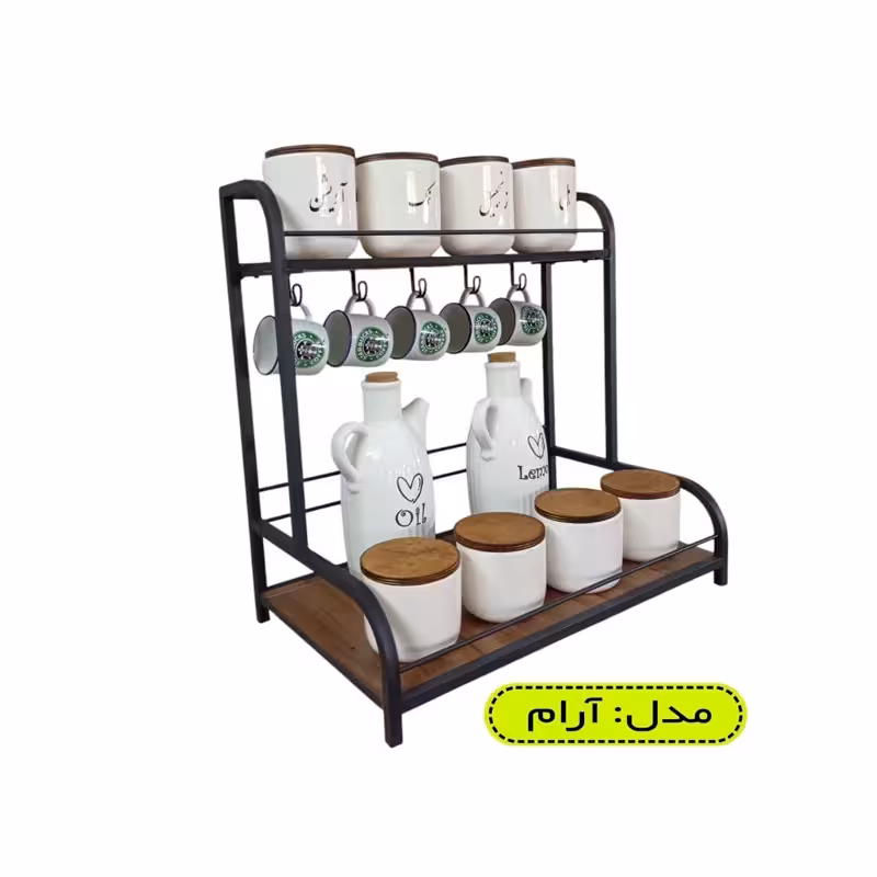 استند بانکه آویزدار دوطبقه استند ادویه فلزی شلف فلزی نظم دهنده آشپزخانه استند فلزی دوطبقه آویزدار استند ادویه استند آویز