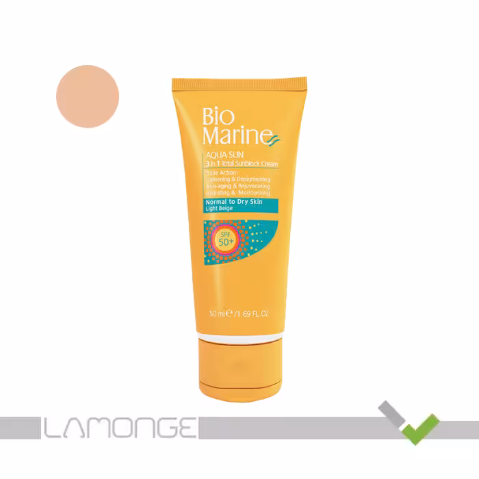 کرم ضد آفتاب SPF50 بژ روشن بایومارین مناسب پوست چرب حجم 50 میلی لیتر