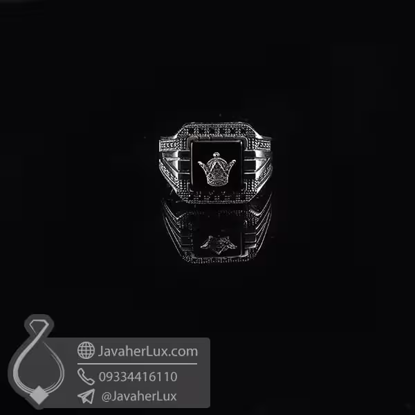 انگشتر نقره مردانه عقیق سیاه تاج پادشاهی _ کد : 100737