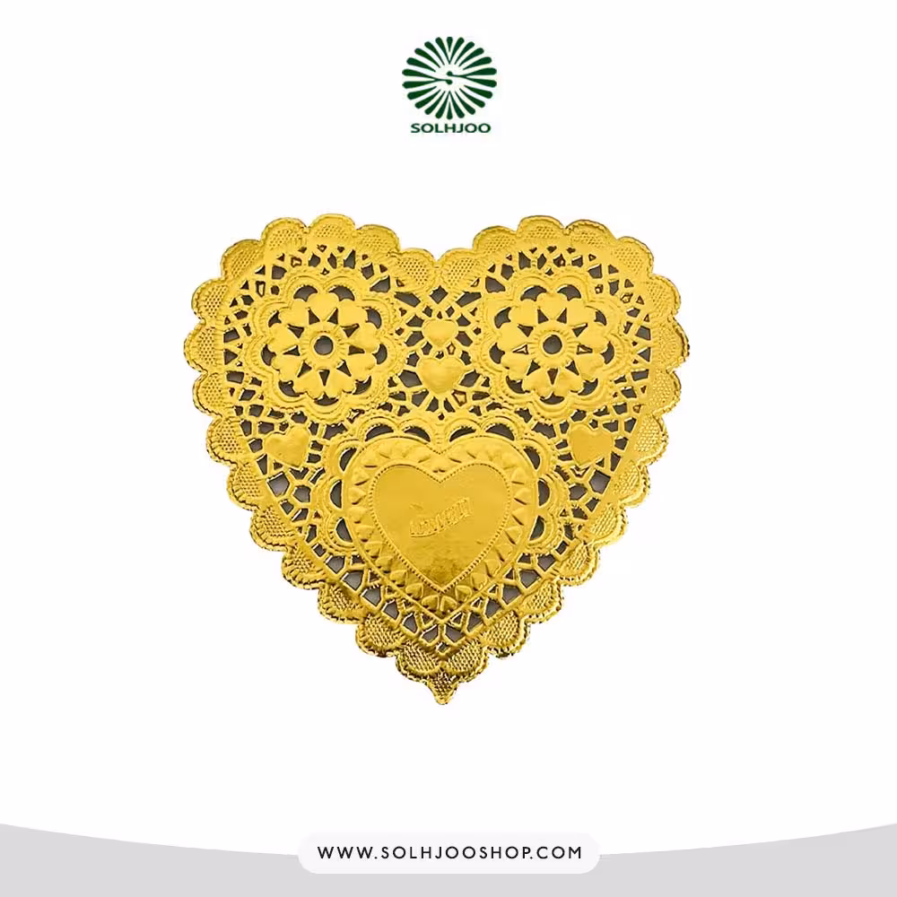 دانتل زیر کیک قلب طلایی 14 سانت 100 عددی