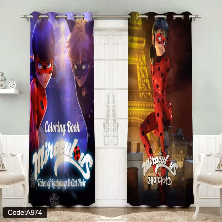 پرده پانچی مخمل چاپی دخترانه کد 974