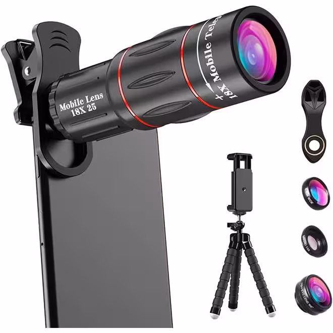 مجموعه لنز 4 در 1 سه پایه انعطاف پذیر کیت عکاسی تلفن همراه ایفون و سامسونگ APEXEL Phone Photography Kit Flexible Phone Tripod