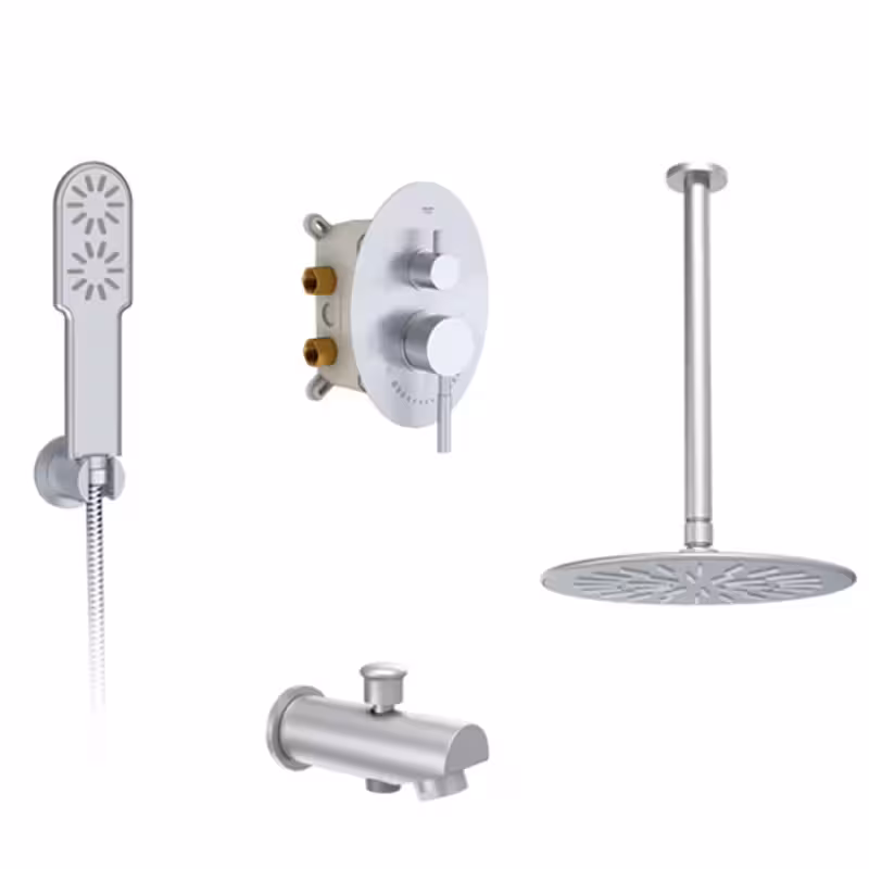 شیر حمام توکار شودر مدل روگن تیپ 4 BRASS کروم مات