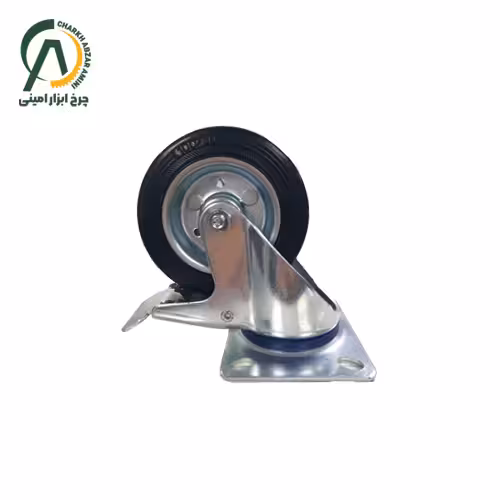 چرخ ورقی مشکی UK گردان ترمزدار قطر 75 میلی متر