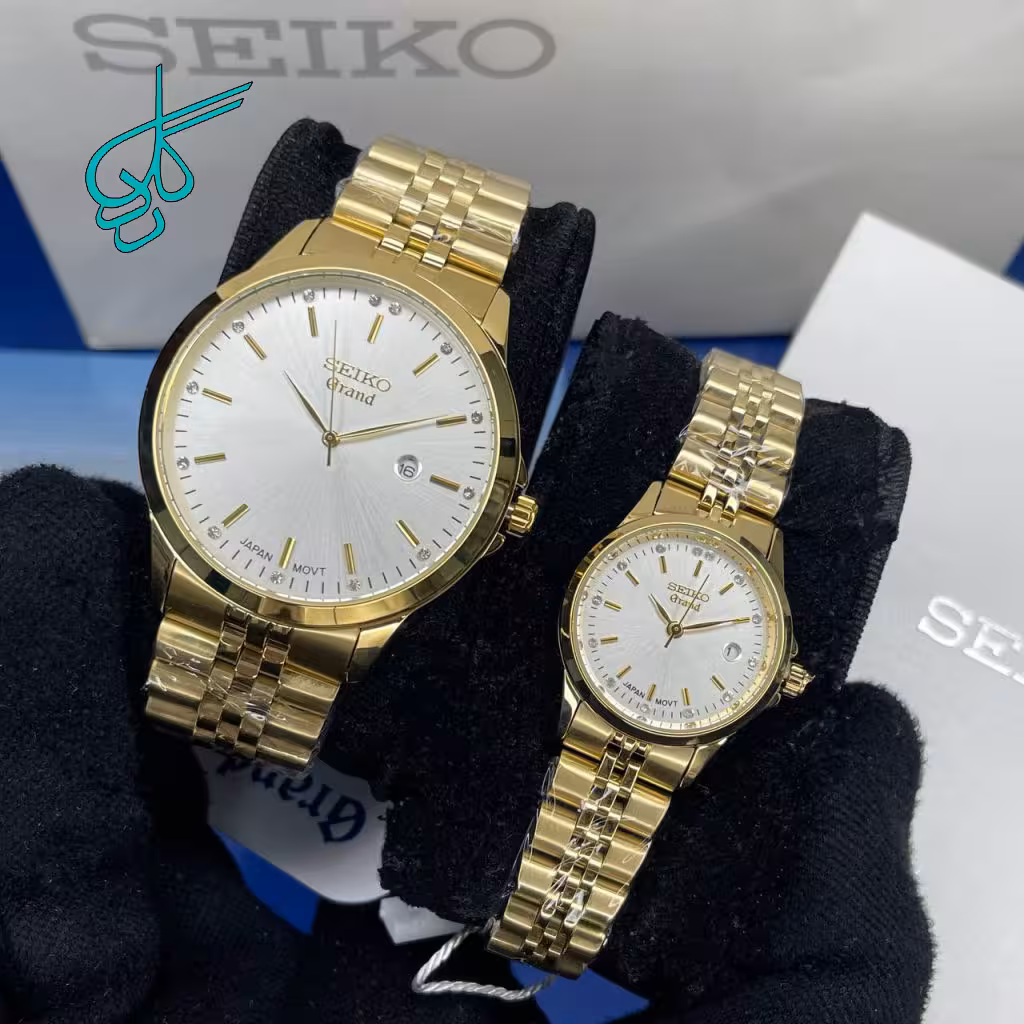 خرید ست ساعت كلاسيك زنانه و مردانه سيكو گرند موتور ژاپن کیفیت عالی رنگ ثابت کد 2116722 - ردگل