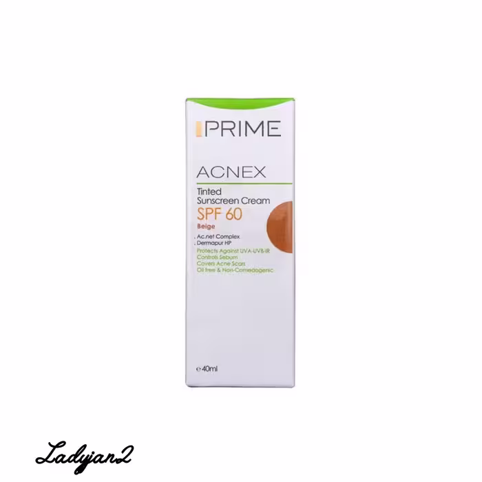 کرم ضدآفتاب رنگی پرایم ( پریم ) مدل Acnex SPF60، مناسب پوست‌های چرب، بژ متوسط حجم 40 میلی‌لیتر